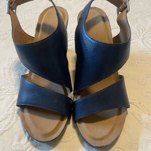 Navy box size 9 Leather Women's wedges